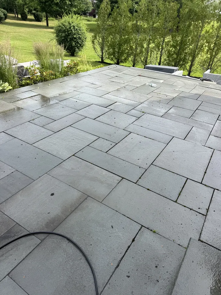 Completed stone paver patio and walkway