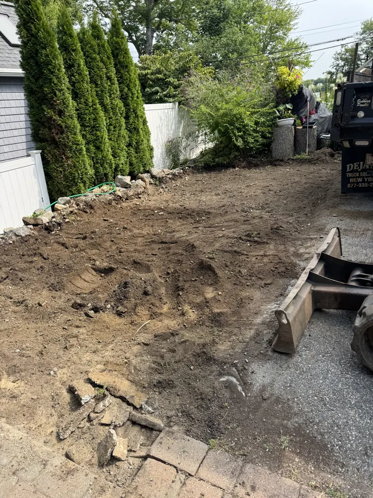 Excavated patio area during site preparation