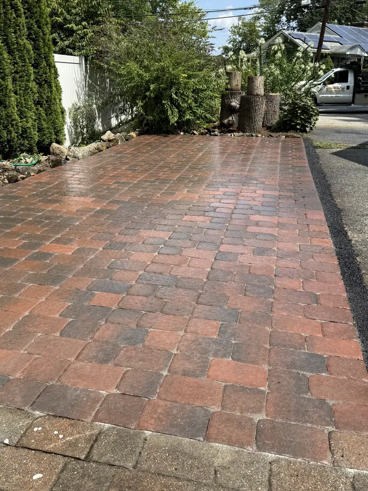 Completed brick paver driveway and walkway