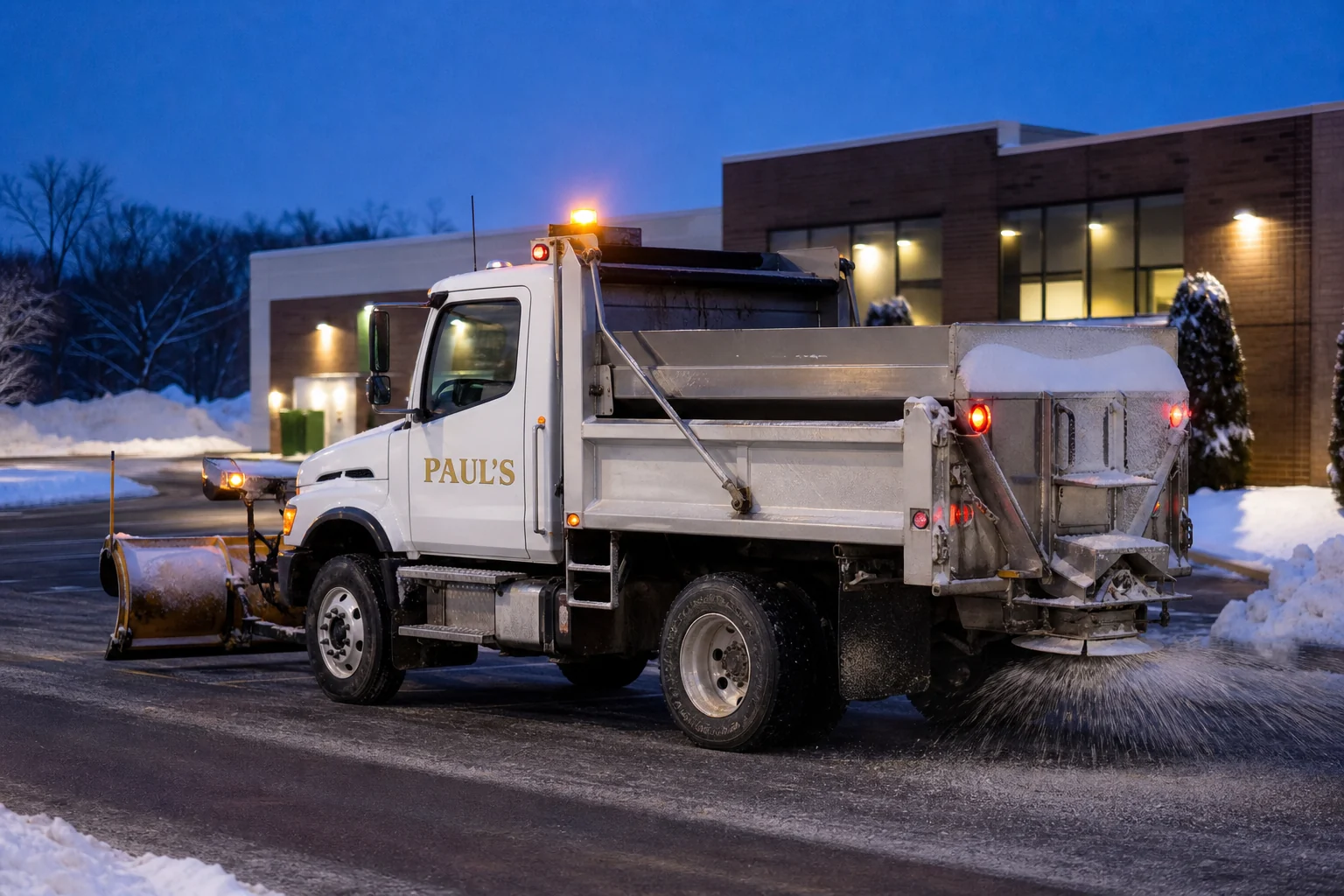 Evening commercial snow and salt service